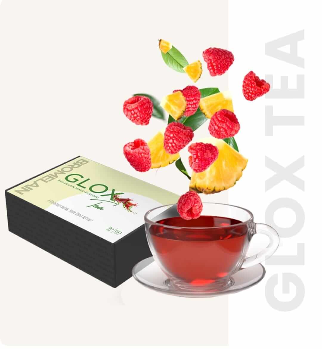 Glox Super Slimming Tea, raspberry flavor, detox tea, weight loss, slimming tea, fat burning, metabolism boost, herbal tea, natural detox, healthy weight management