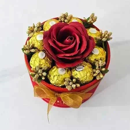 FLORAL ARRANGEMENT Soap Rose & Ferrero Rocher - Red Velvet Box