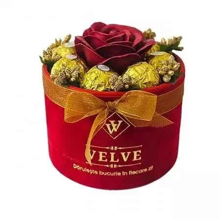 FLORAL ARRANGEMENT Soap Rose & Ferrero Rocher - Red Velvet Box