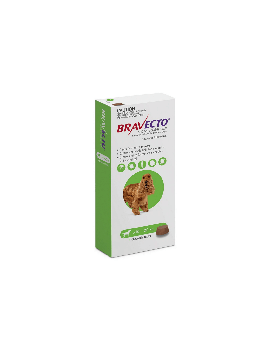 Bravecto 500mg - Chewable Antiparasitic Tablets for Dogs (10-20kg) - MAYONAL STORE