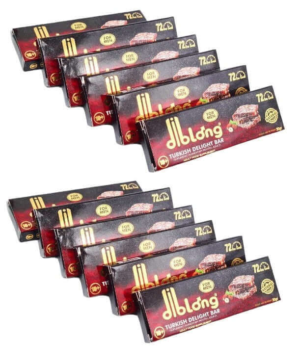 Set of 12 Men's Aphrodisiac Turkish Delight Bars with coconut, hazelnuts, and cinnamon flavor.
